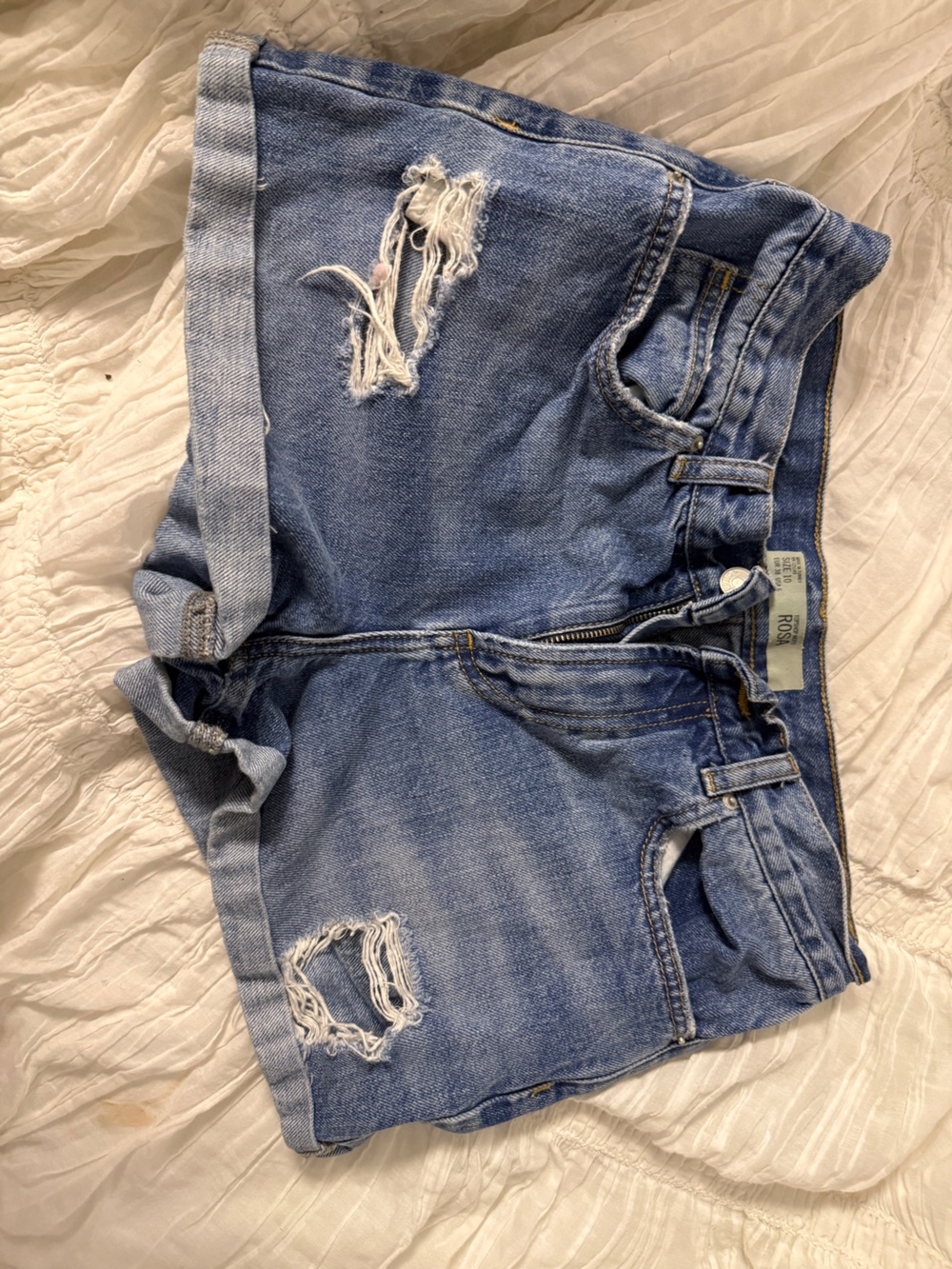 Topshop Distressed Light Blue Denim Shorts
